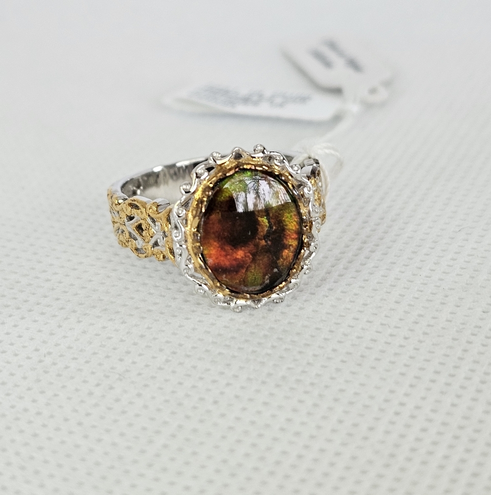 Gems En Vogue Natural Ammolite Ring Palladium Sterling Silver Size 8!